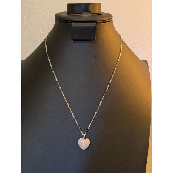 Silver Tone Quartz Heart Chain Pendant 20" Necklace - Picture 1 of 3